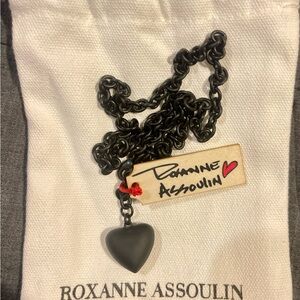 Roxanne Assoulin MiniPuffy Heart Black Pendant necklace authentic drawstring bag